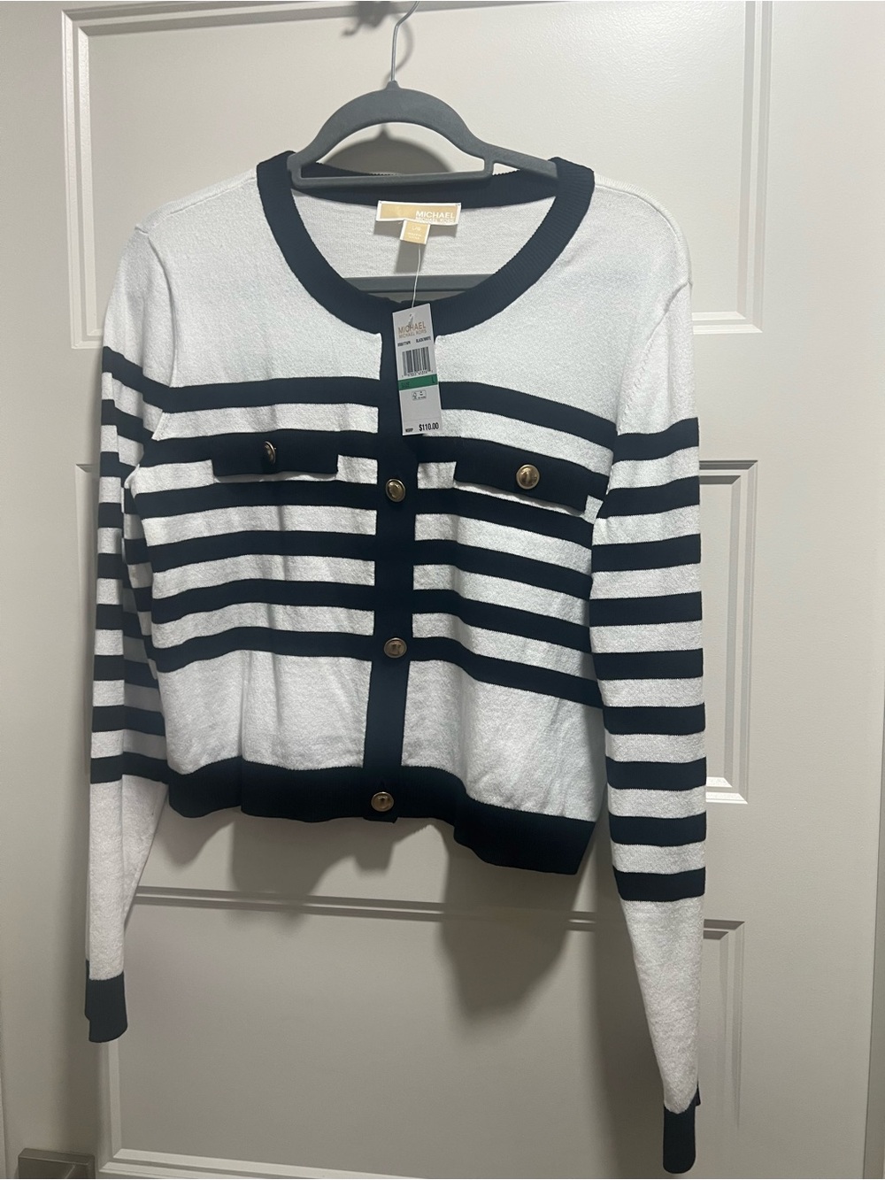 MICHAEL Michael Kors Navy and White Striped Button-Front Cardigan